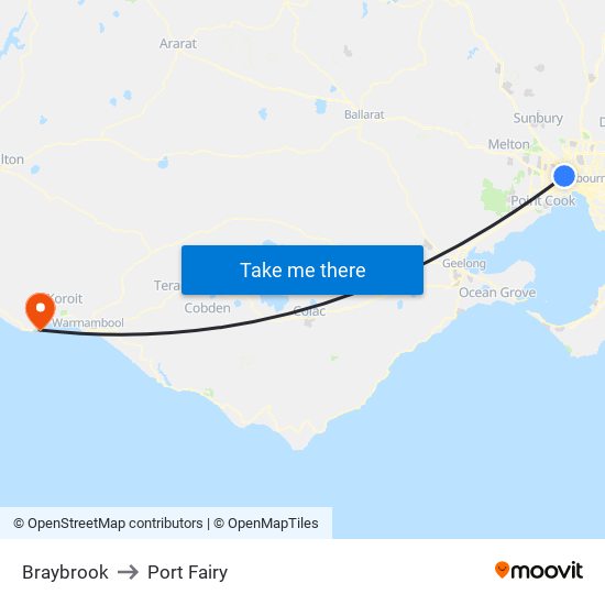 Braybrook to Port Fairy map