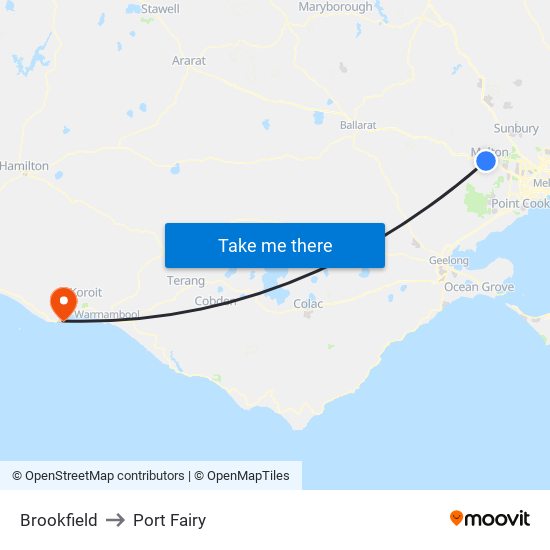 Brookfield to Port Fairy map