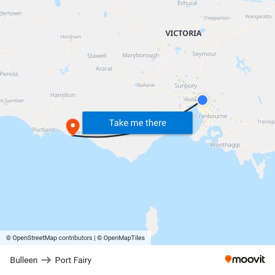 Bulleen to Port Fairy map