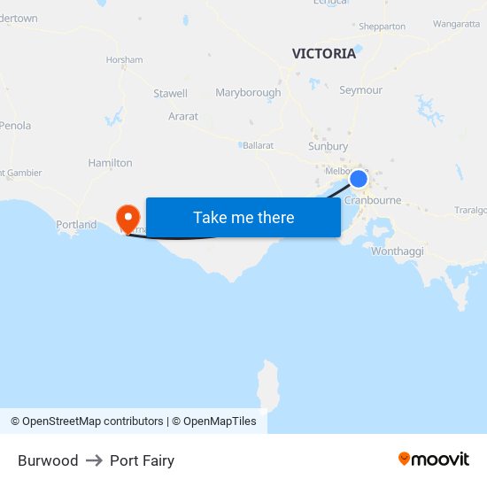 Burwood to Port Fairy map