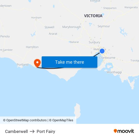 Camberwell to Port Fairy map