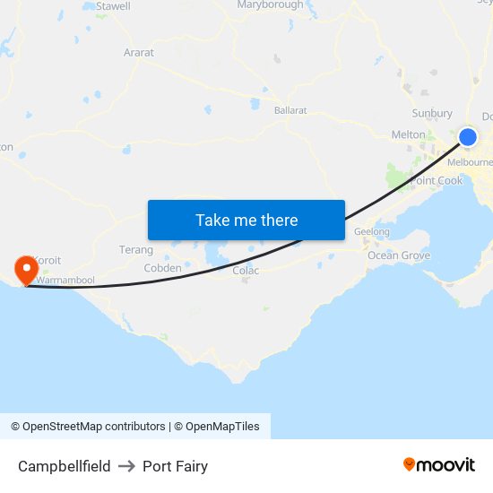 Campbellfield to Port Fairy map