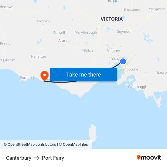 Canterbury to Port Fairy map