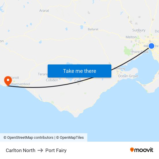 Carlton North to Port Fairy map