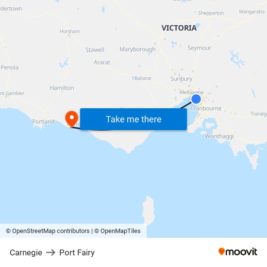 Carnegie to Port Fairy map