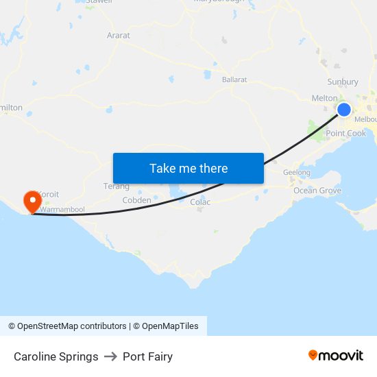 Caroline Springs to Port Fairy map