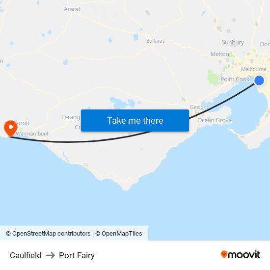 Caulfield to Port Fairy map