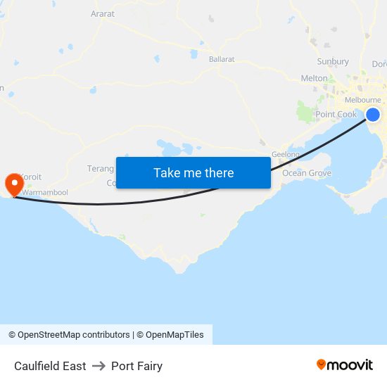 Caulfield East to Port Fairy map