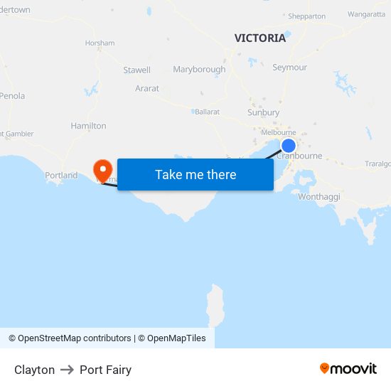 Clayton to Port Fairy map