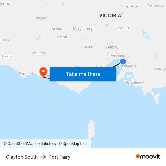 Clayton South to Port Fairy map