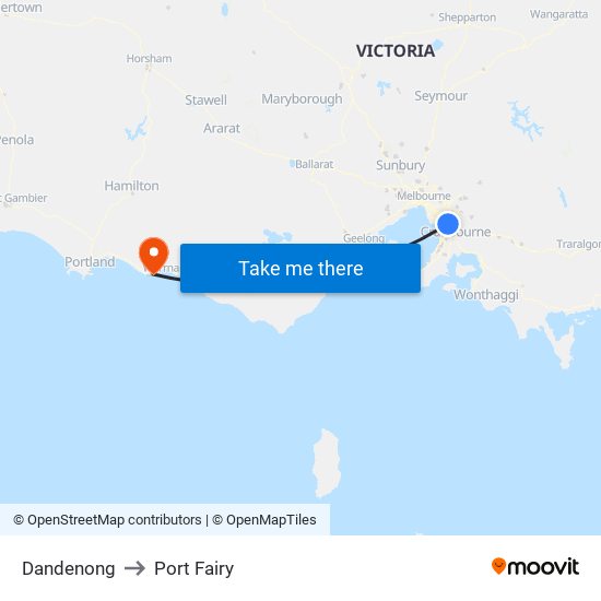 Dandenong to Port Fairy map