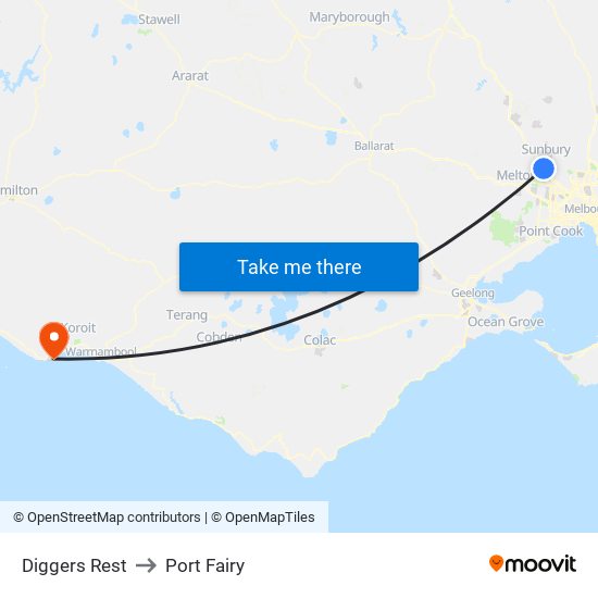 Diggers Rest to Port Fairy map