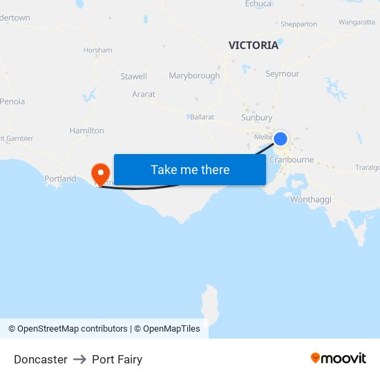 Doncaster to Port Fairy map