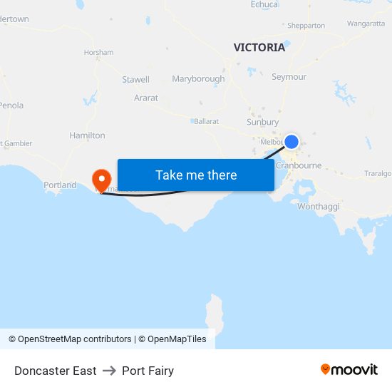 Doncaster East to Port Fairy map