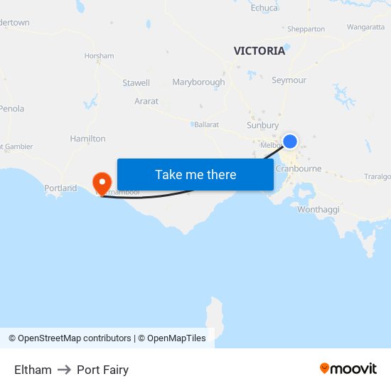 Eltham to Port Fairy map