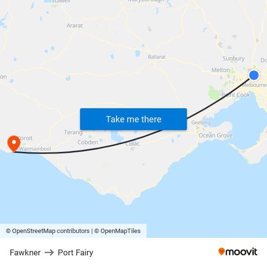 Fawkner to Port Fairy map