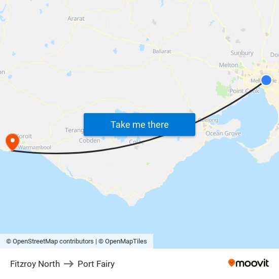 Fitzroy North to Port Fairy map