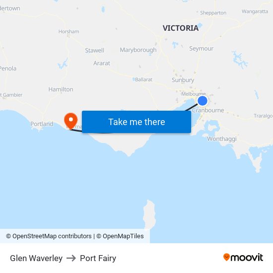 Glen Waverley to Port Fairy map