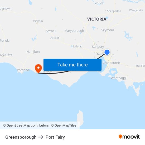 Greensborough to Port Fairy map