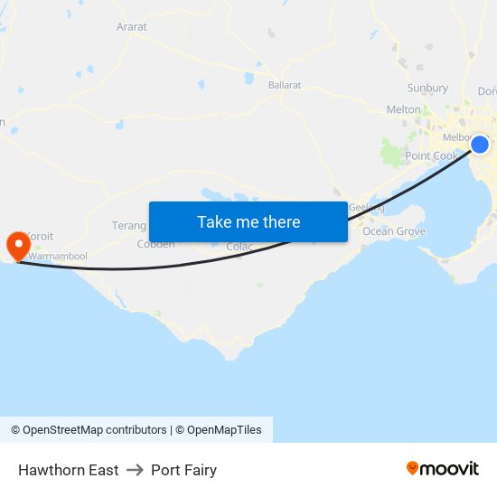 Hawthorn East to Port Fairy map