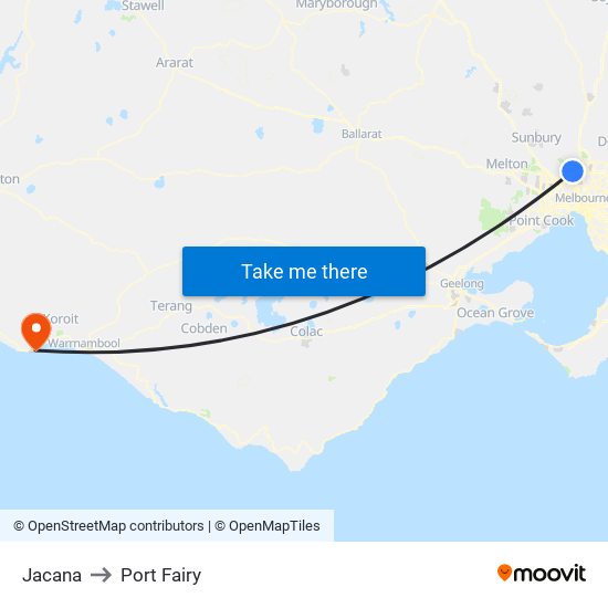 Jacana to Port Fairy map