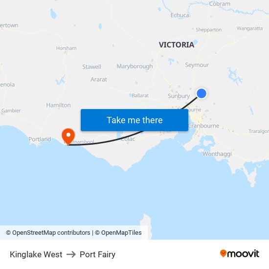 Kinglake West to Port Fairy map