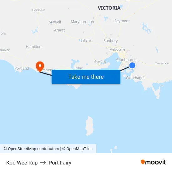 Koo Wee Rup to Port Fairy map