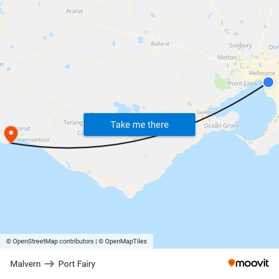 Malvern to Port Fairy map