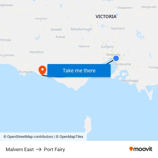 Malvern East to Port Fairy map