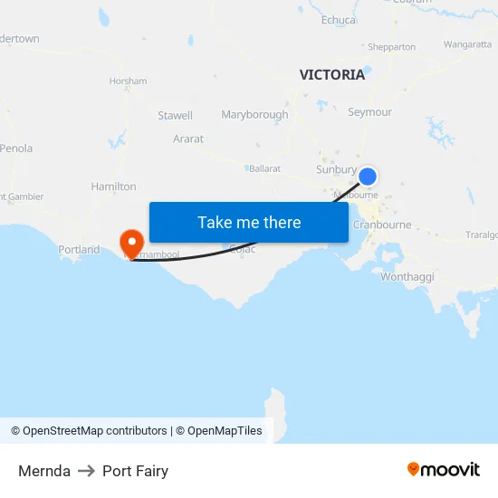 Mernda to Port Fairy map
