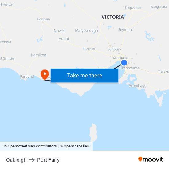 Oakleigh to Port Fairy map