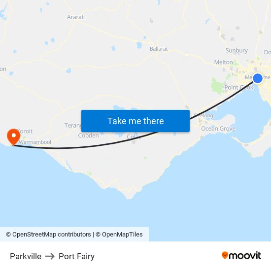 Parkville to Port Fairy map