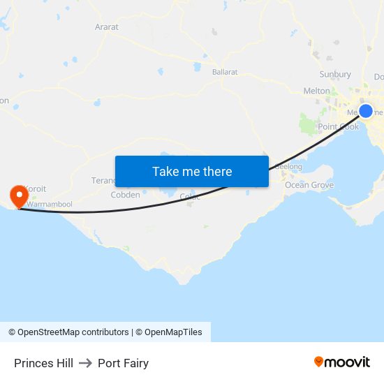 Princes Hill to Port Fairy map