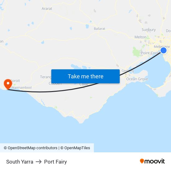 South Yarra to Port Fairy map