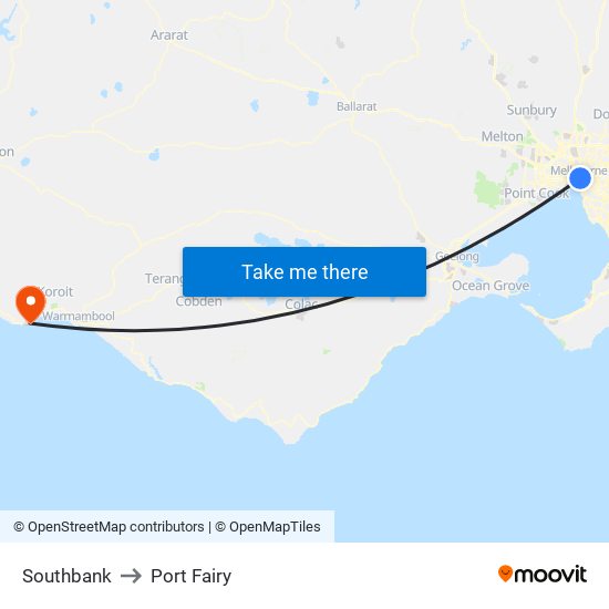 Southbank to Port Fairy map