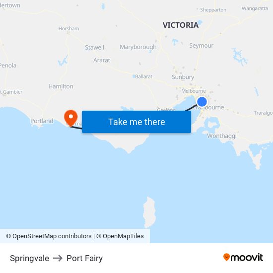 Springvale to Port Fairy map