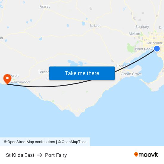 St Kilda East to Port Fairy map