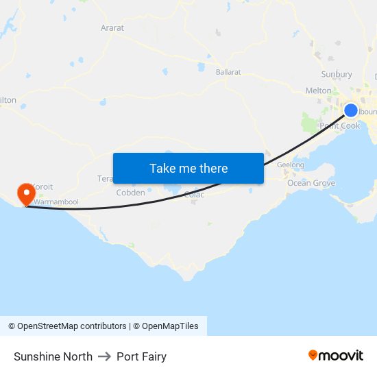 Sunshine North to Port Fairy map