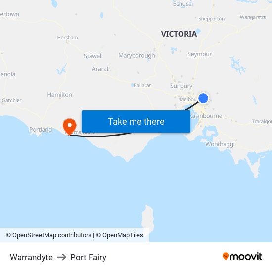 Warrandyte to Port Fairy map