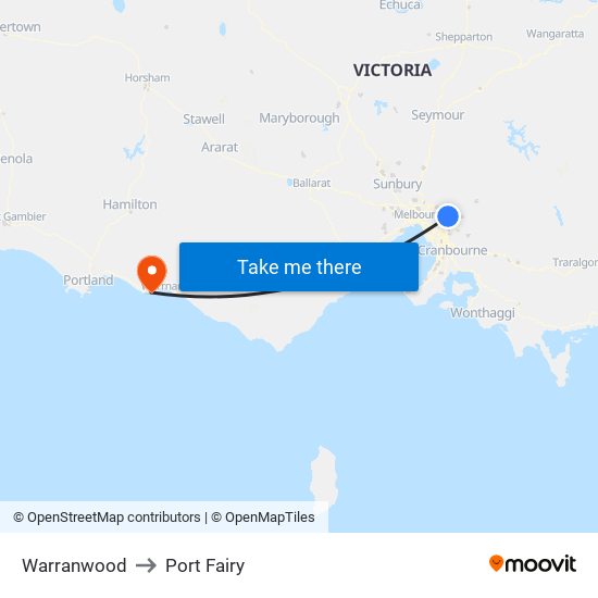 Warranwood to Port Fairy map