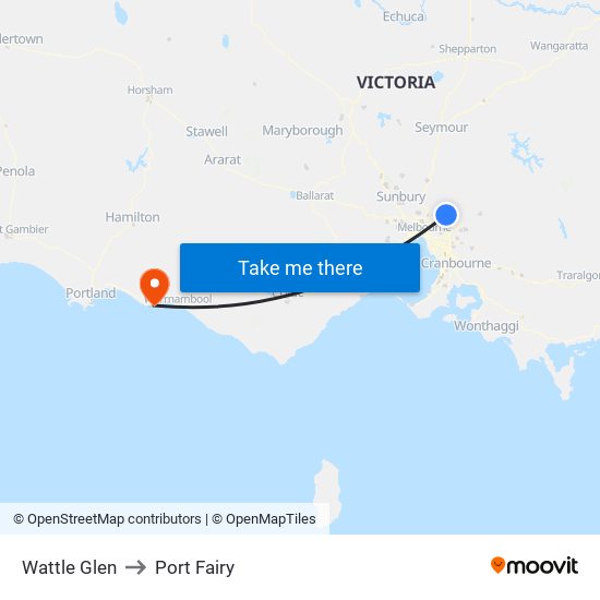 Wattle Glen to Port Fairy map