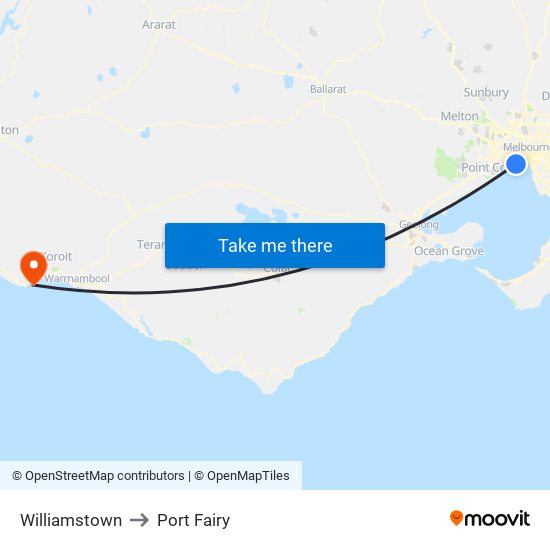 Williamstown to Port Fairy map