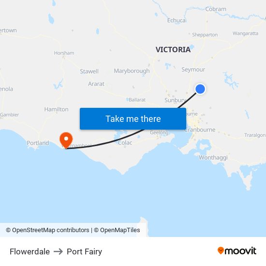 Flowerdale to Port Fairy map