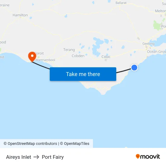Aireys Inlet to Port Fairy map
