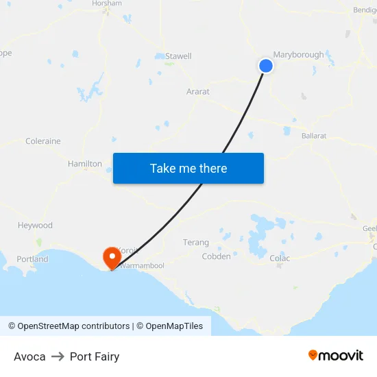 Avoca to Port Fairy map