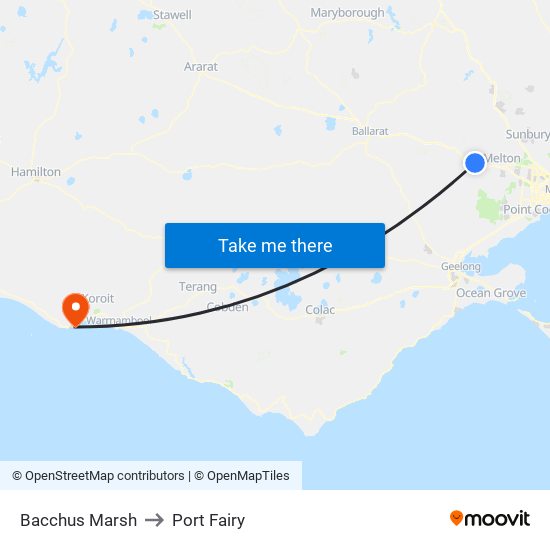 Bacchus Marsh to Port Fairy map