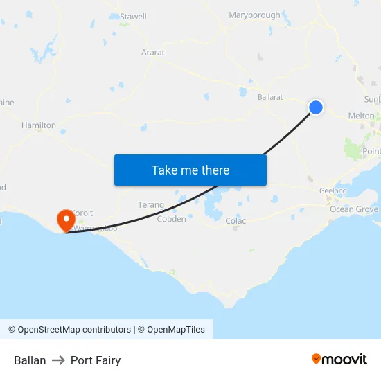 Ballan to Port Fairy map
