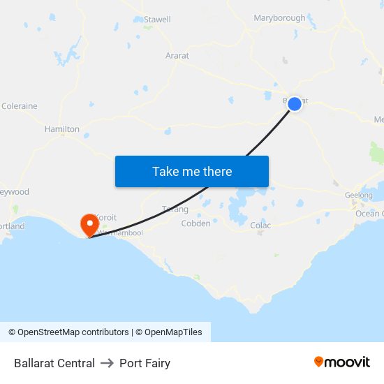 Ballarat Central to Port Fairy map