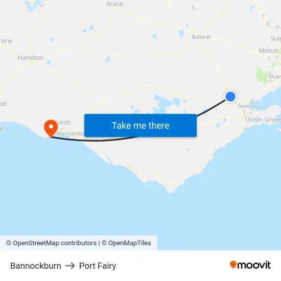 Bannockburn to Port Fairy map