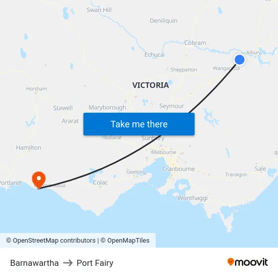 Barnawartha to Port Fairy map
